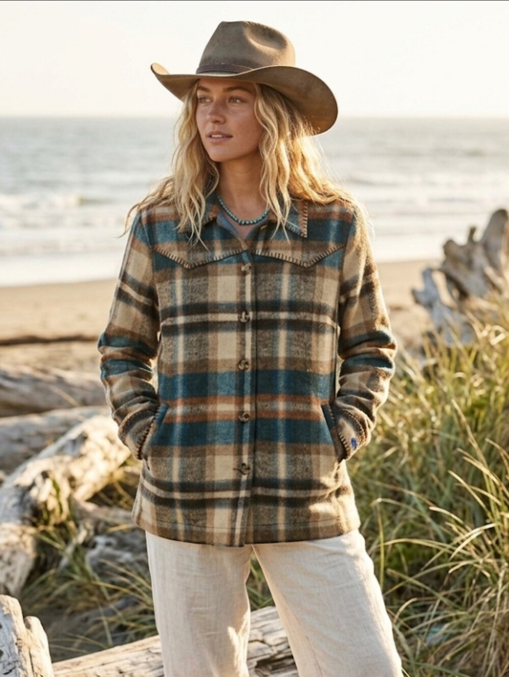 Western Plaid Flannel Chore Jacket Weekend Farmhouse Coastal Cowgirl Grandma
